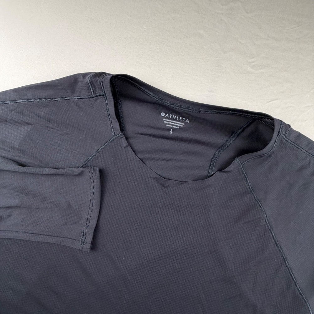 Athleta Grid Knit Top Long Sleeve V-Neck Women Large Blk Performance Active 0276